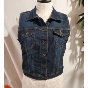 Vtg New Look NWT Dark Denim Button Jean Vest Junior Size M Stretch 90s Y2K Blue